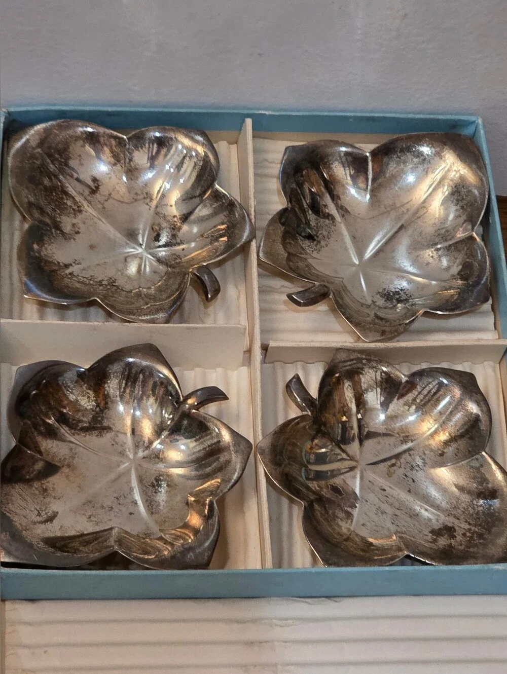 Tiffany & Co. Sterling Silver Leaf Shaped Nut Candy Trinket Dish - Set Of 4